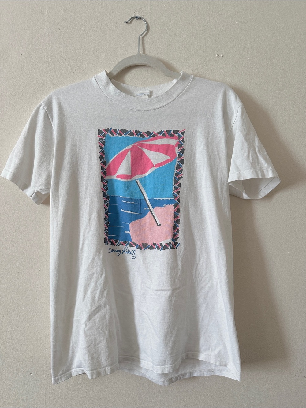 Vintage White Graphic Beach Umbrella Spring Lake, NJ T-Shirt